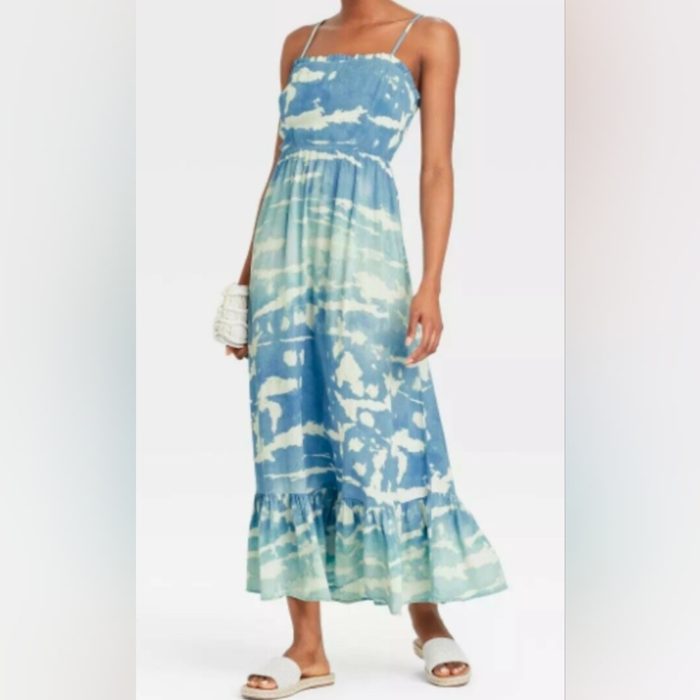 Blue & White Tie-Dye Maxi Dress